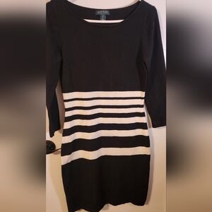 Ralph Lauren Black and Cream Striped Sweater Dress Size Small